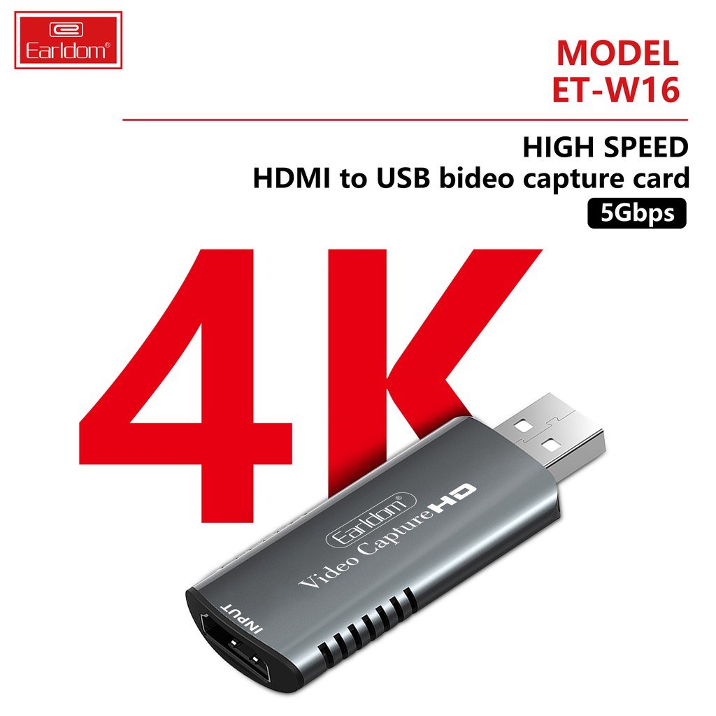 Bộ HDMI to USB 3.0 Video Capture Earldom W16 - Hỗ Trợ Live Stream, Ghi Hình Từ Điện Thoại, Camera, PS4, XBOX