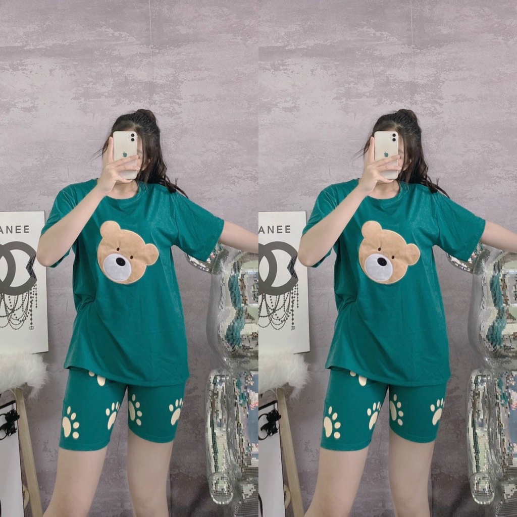 ❤️CÓ BIGSIZE TỚI 85KG❤️ Đồ bộ nữ quần đùi thun cotton co giãn Set đồ mặc nhà hình gấu bigsize (43-85kg) B03