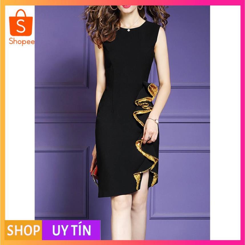 ĐẦM BODY DỰ TIỆC KIỂU ĐẦM ÔM BODY THUN PHỐI BÈO XÉO ĐÍNH KIM SA SANG TRỌNG