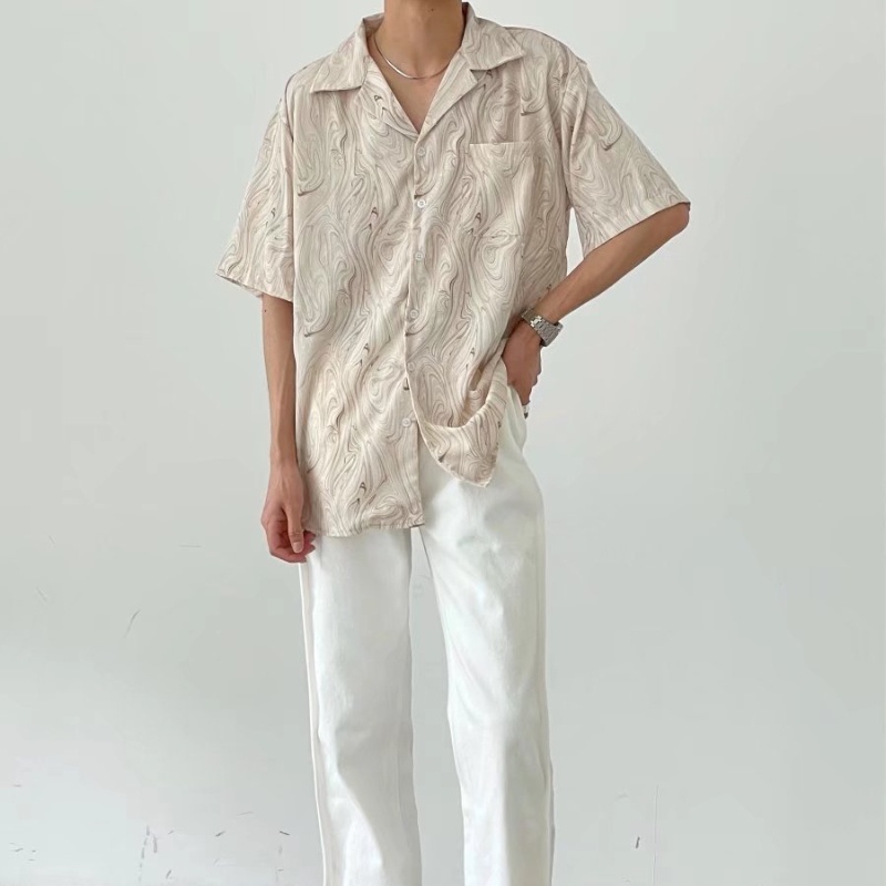 Áo Sơ Mi Tay Ngắn Dáng Rộng Họa Tiết Gợn Sóng Thời Trang Mùa Hè Cho Nam Size M-2XL