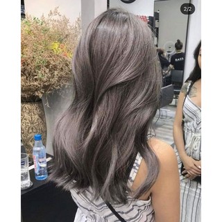 combo nhuộm xám khói kèm oxi trợ dưỡng và găng tay