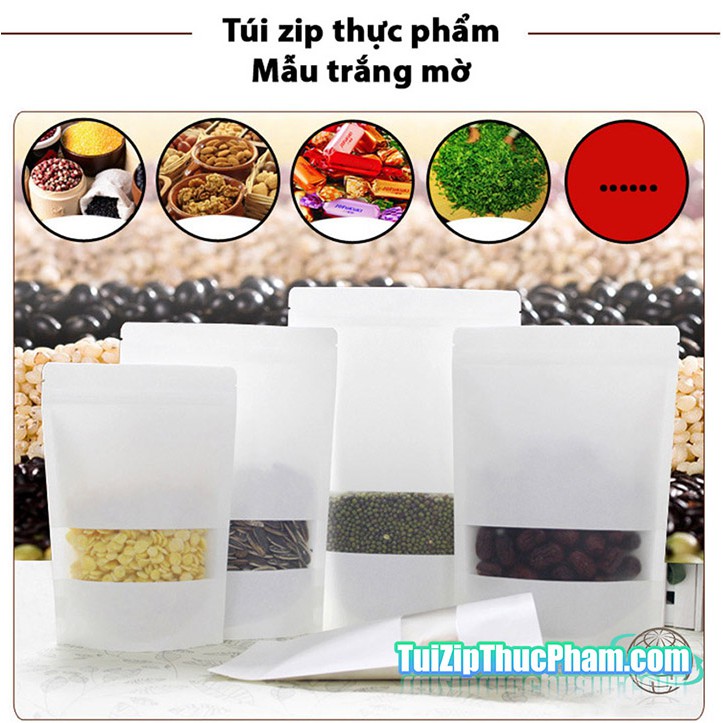 100 Cái Túi Zip MIS Size 12x20 cm đựng 100g Bột Mịn, Túi Giấy Kraft Trắng Có Cửa Sổ, Phủ PE 2 Mặt Chất Lượng Cao