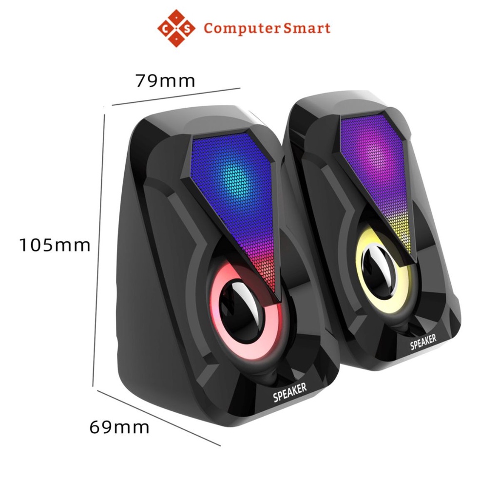 Loa vi tính, Cặp loa đôi mini đèn Led 7 màu E-1053 âm lượng lớn, chất lượng cao siêu trầm, bền bỉ và mạnh mẽ