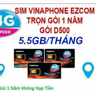 SIM 4G VINA D500 TẶNG 5.5G/THÁNG SD NGUYÊN 1 NĂM KHÔNG CẦN NẠP TIỀN