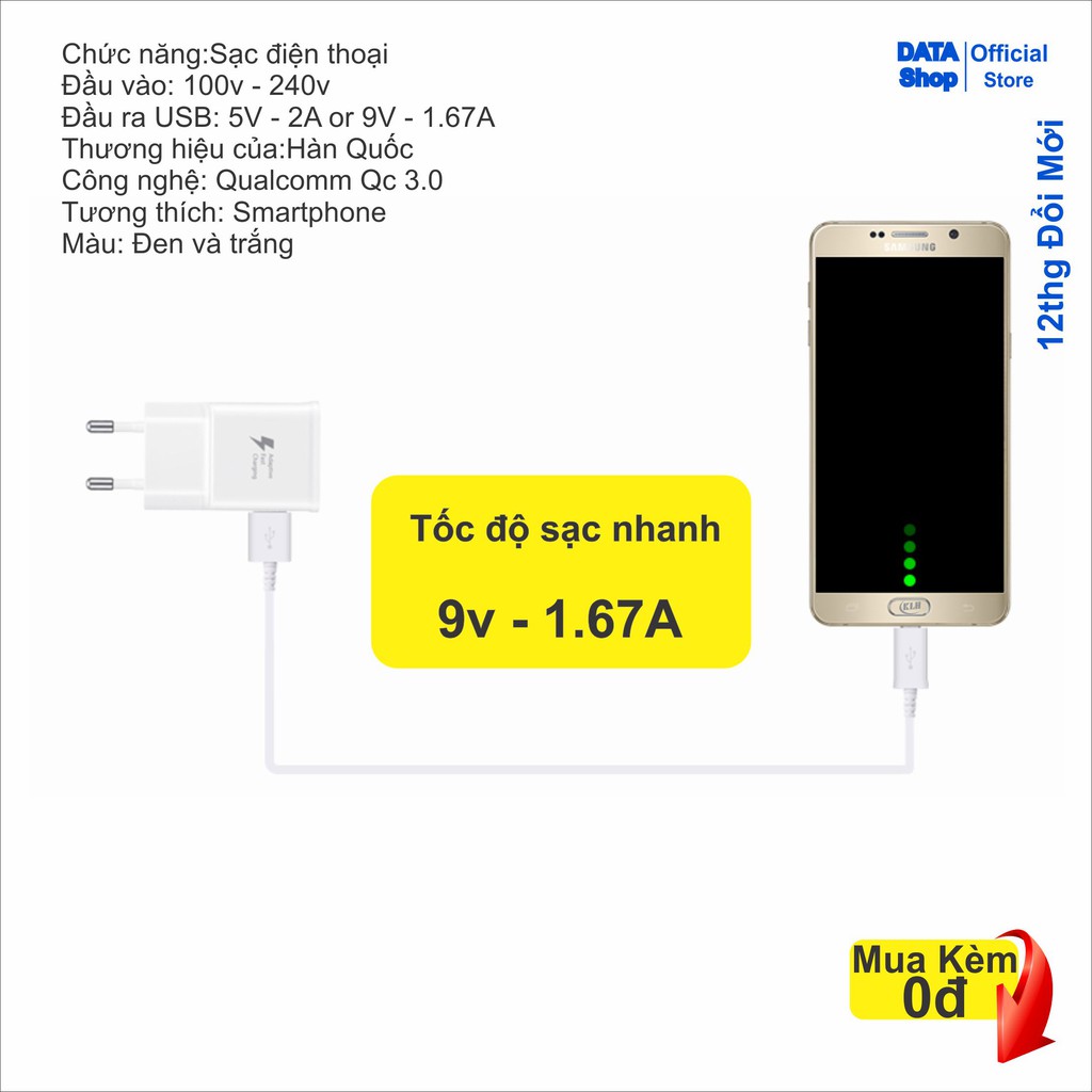 Củ sạc nhanh samsung H170, xiaomi, oppo, huawei cao cấp, cóc sạt tích hợp công nghệ xạc nhanh Qualcomm Qc 3.0 DATA Shop