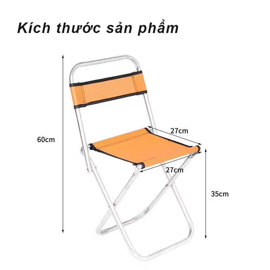 Ghế gấp gọn TỰA LƯNG khung inox, ghế xếp du lịch dã ngoại câu cá, dùng ngồi quán cafe , trà chanh