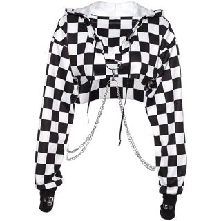 Áo croptop hoodie kèm chain