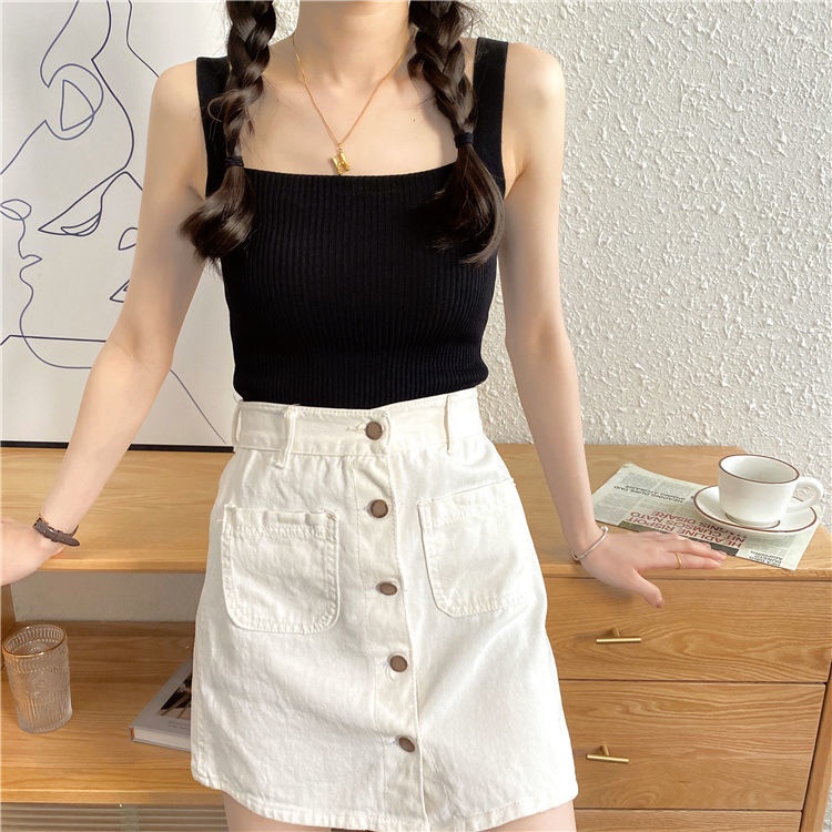 Áo Vest Dệt Kim Trơn 182063 Sexy Camisole Mùa Hè Đơn Giản Dễ Thương