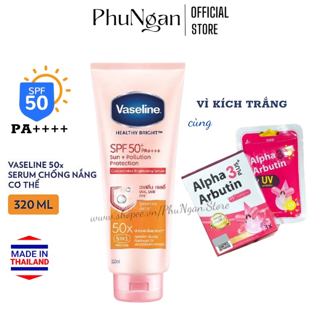 (Auth)Dưỡng thể trắng da Vaseline 50x SPF 50 PA++++ Thái Lan 320ml