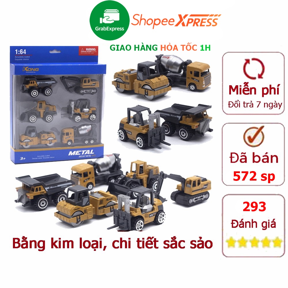 Đồ Chơi Xe Công Trình Xây Dựng Bằng Kim Loại Gồm 6 Xe An Toàn Cho Bé Có Thể Trang Trí
