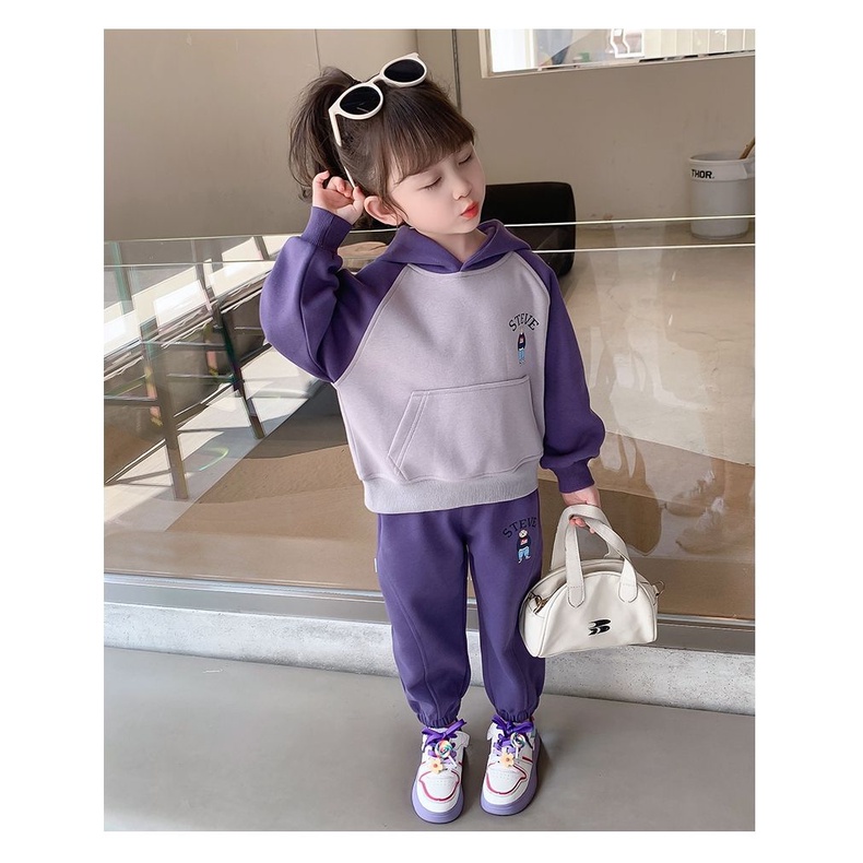 Set Đồ Thể Thao Dài Tay Có Nón Thời Trang Cho Bé Gái