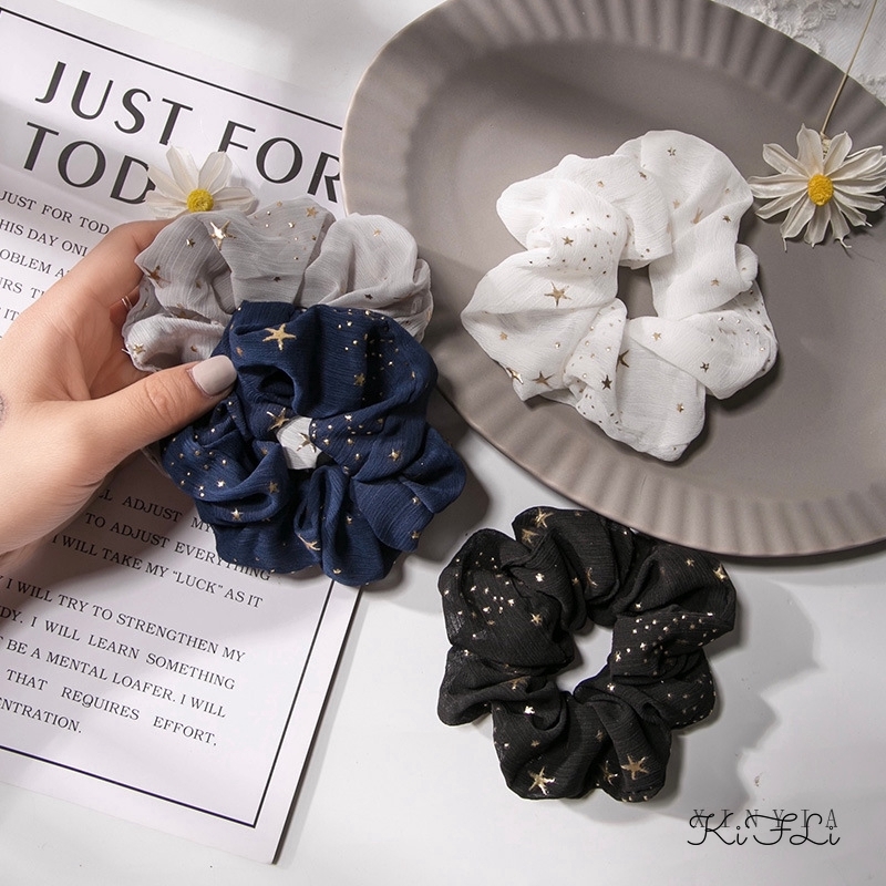 Dây Cột Tóc Cỡ Lớn Họa Tiết Ngôi Sao Phong Cách retro