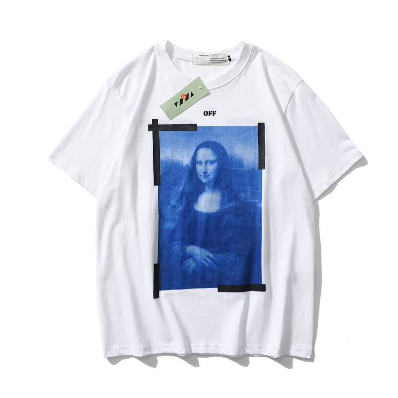 OFF-WHITE Áo Thun Cotton Ngắn Tay In Hình Mona Lisa Cá Tính Cho Nam Nữ