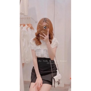chân váy + áo sơ mi cộc tay