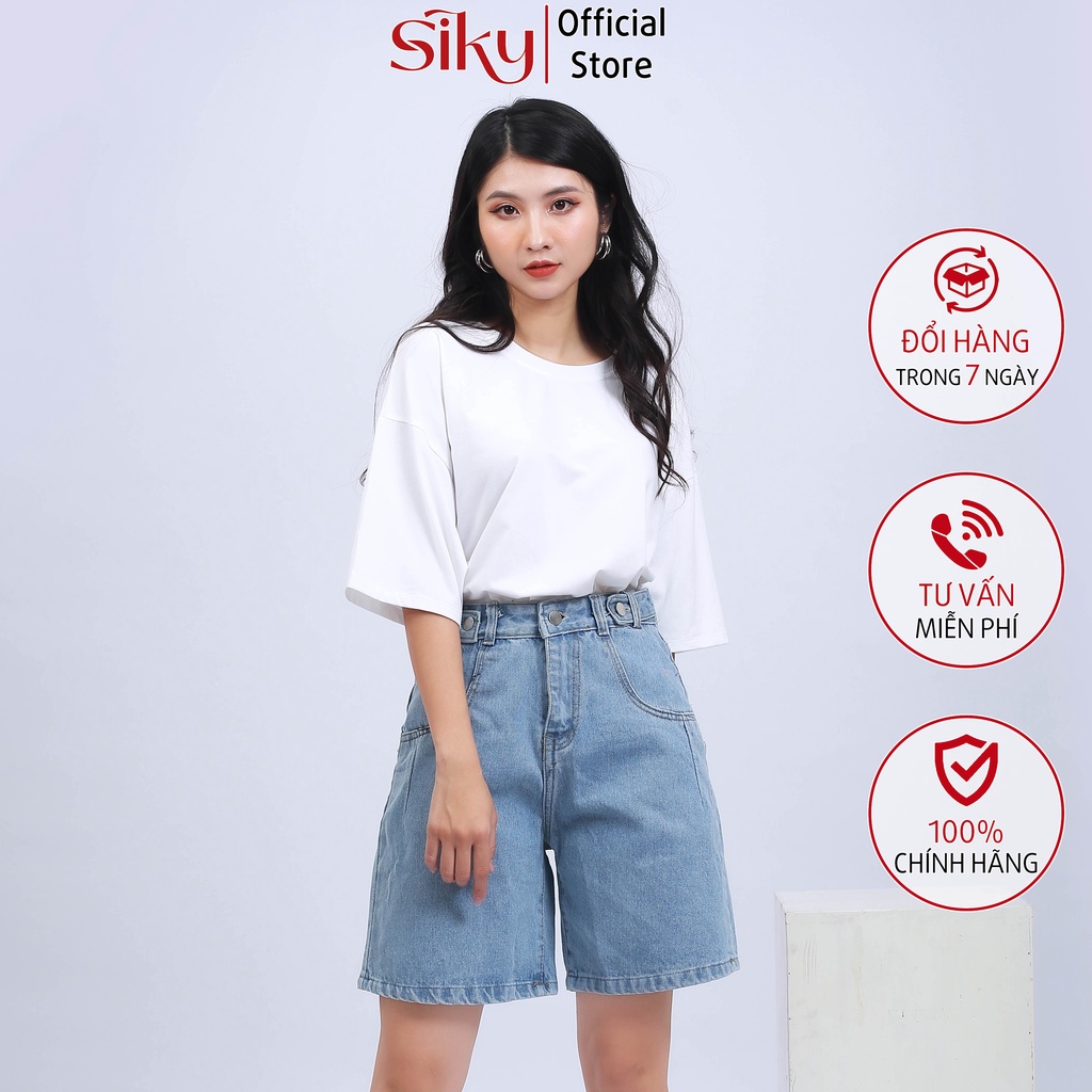 Quần short jean nữ SIKY cạp phối khuy cao cấp - 058