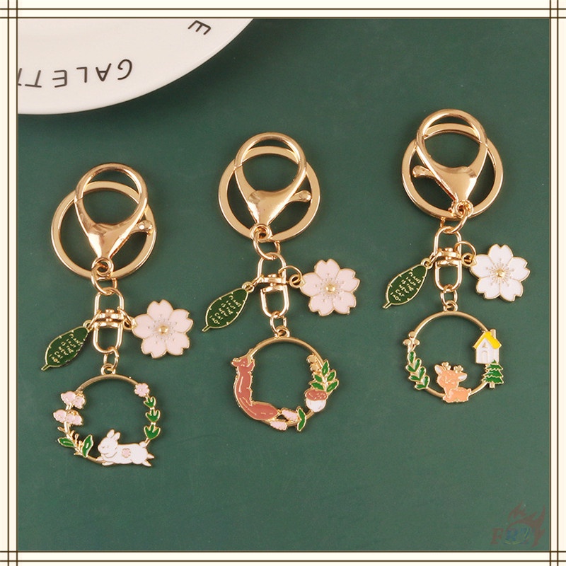 ✪ Ins - Móc Khóa Hình Động Vật Trên Cỏ Cỏ Mèo/Sóc/Thỏ/Hươu ✪ 1 Móc Khóa Hợp Kim Hình Lá Hoa Anh Đào 4 Kiểu Dáng Thời Trang Cho Vỏ Hộp Tai Nghe Không Dây Airpods