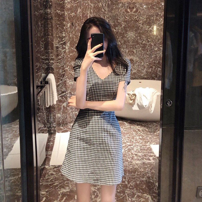 Đầm Tay Ngắn Họa Tiết Sọc Caro Cổ Điển Thời Trang Cho Nữ | BigBuy360 - bigbuy360.vn