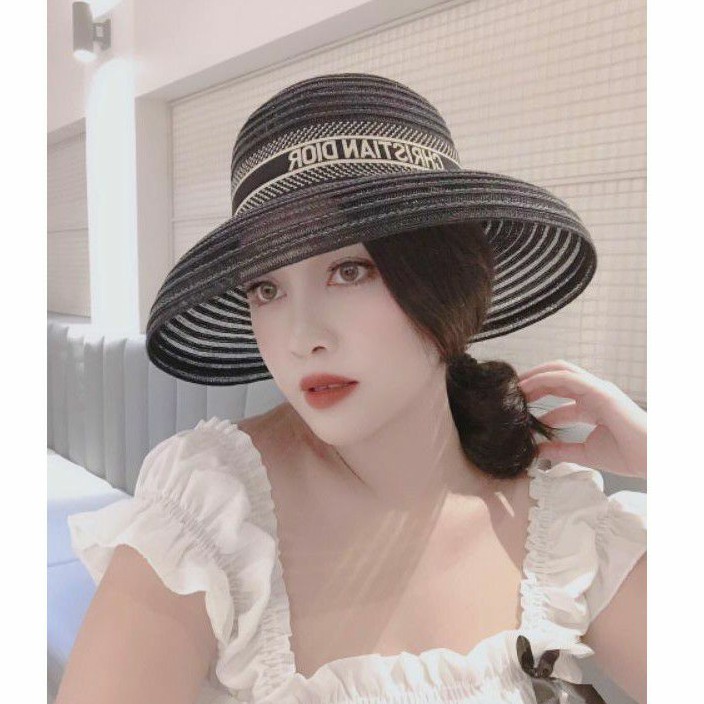 Mũ cói đi biển chuông lưới vành cụp đai đior siêu hot