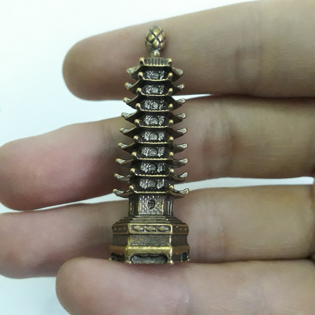 Tháp văn xương mini bằng đồng giá rẻ làm phụ kiện tiểu cảnh, phụ kiện bàn trà, trang trí bonsai, làm quà tặng