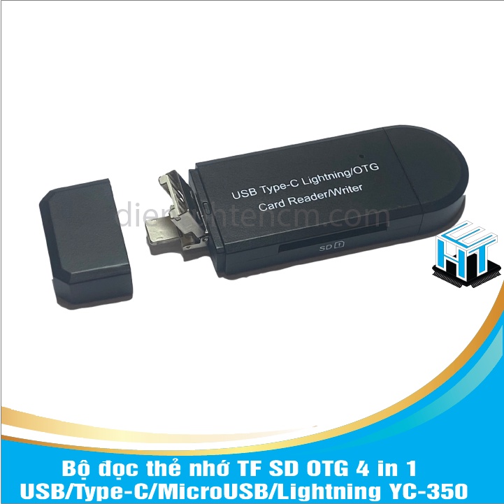 Bộ đọc thẻ nhớ TF SD OTG 4 in 1 USB/Type-C/MicroUSB/Lightning YC-350