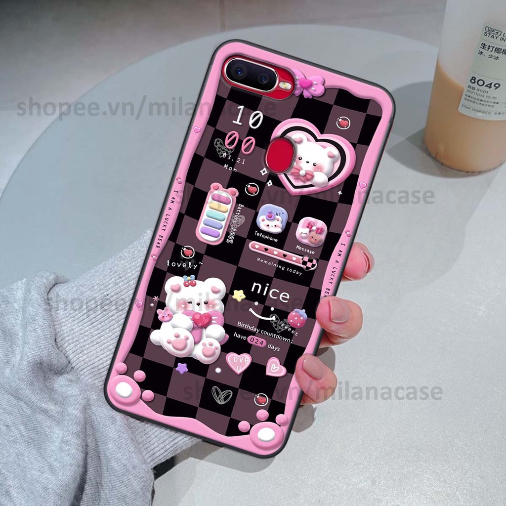 Ốp Oppo A5s / A7 / F9 / A12 hình đồng hồ icon gấu mèo cute cực dễ thương ngộ nghĩnh