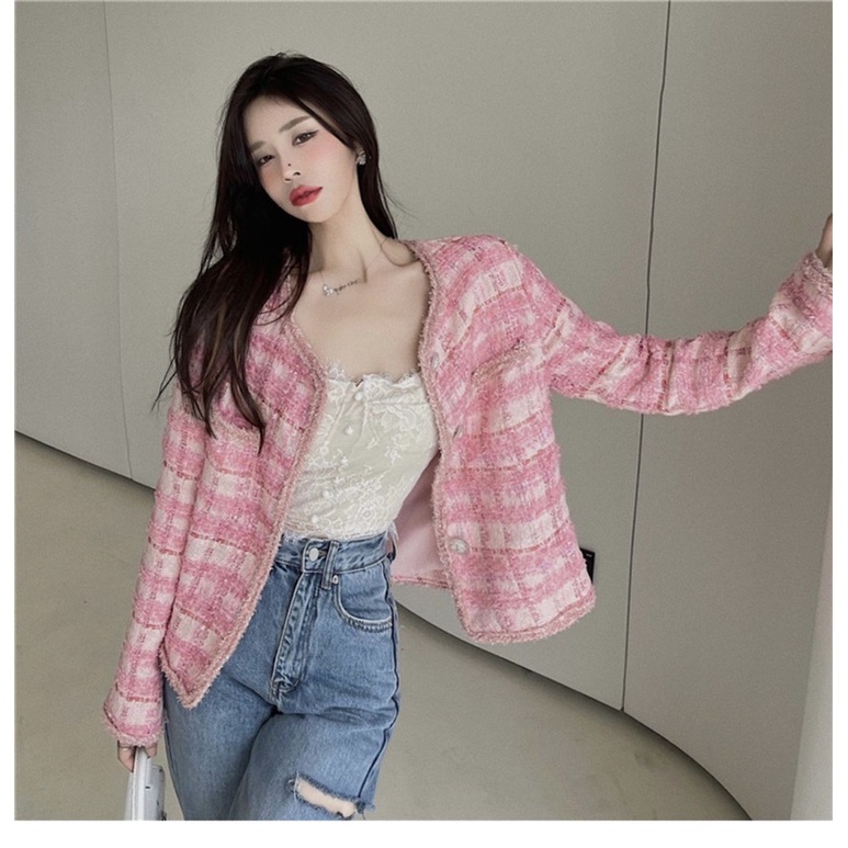 [ODER] Áo khoác dạ tweed hồng Quảng Châu
