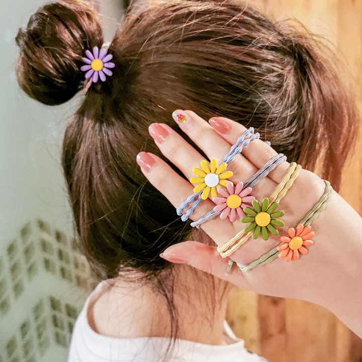 Dây buộc tóc thiết kế hoa cúc nhụy thun co giãn xinh xắn cho nữ SY3