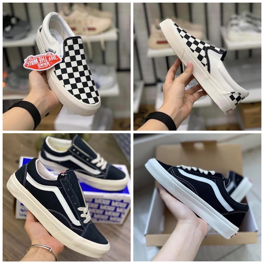 Giày thể thao sneaker Slipon 𝐕𝐀𝐍𝐒 Vaul Caro Lười, 𝐕𝐀𝐍𝐒 Old Skool Đen ⚡Full Box Bill⚡Giày nam nữ cao cấp