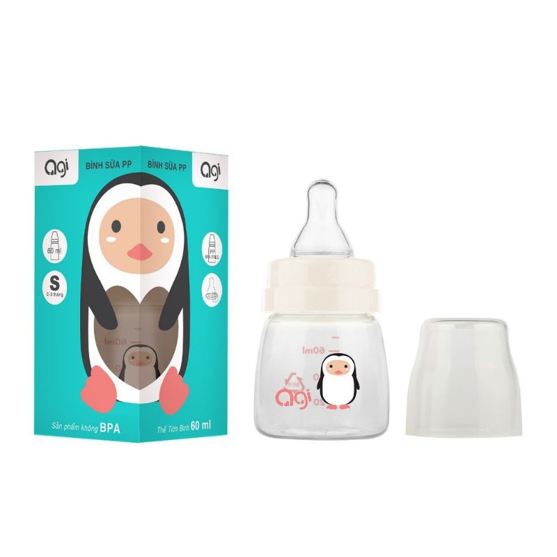 Bình sữa Agi 60 ml cho bé sơ sinh (mẫu mới) có van chống sặc không BPA