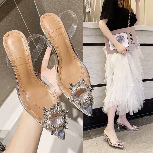 [Rẻ vô địch] Sandal cao gót 6p bịt mũi quai trong đá tròn siêu chảnh max hot