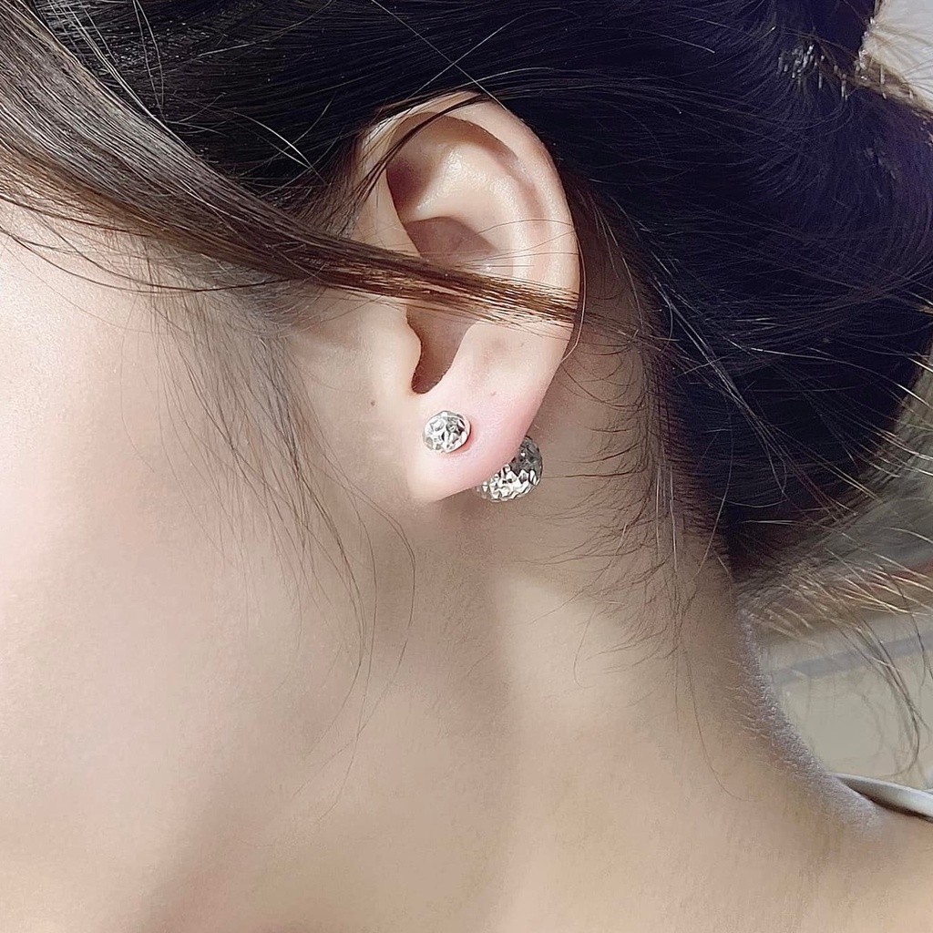 Bông tai bạc Ý khuyên tròn treo bi phay MS12e