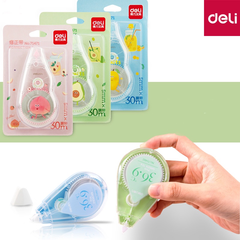 Bút xoá băng 30m Deli - Hồng/ Xanh dương/ Xanh lá - 71471