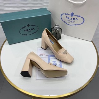 Giày cao gót prada da bóng gót trụ fullbox