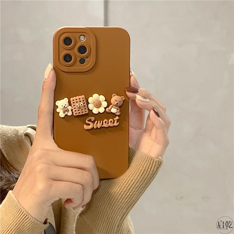 Ốp Điện Thoại Chống Sốc In Hình Gấu Và Bánh Quy Cho iphone 15 pro max 14 / 13 / 12 / 11 pro max xs xr xsmax 7plus
