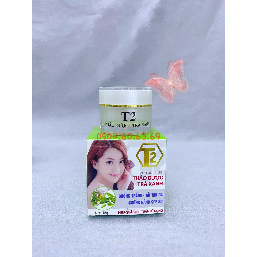 Kem THẢO DƯỢC TRÀ XANH T2 15g Dưỡng Trắng Tái Tạo Da Chống Nắng