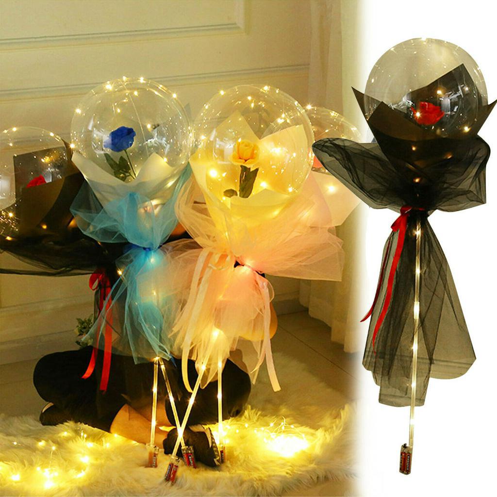 Bóng Bay Trong Suốt Có Đèn Led Phát Sáng Hình Hoa Hồng Dùng Trang Trí Tiệc Cưới, Sinh Nhật