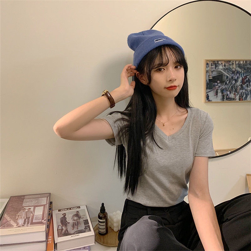 Áo Thun Ngắn Tay Màu Trơn Thời Trang Hàn Quốc