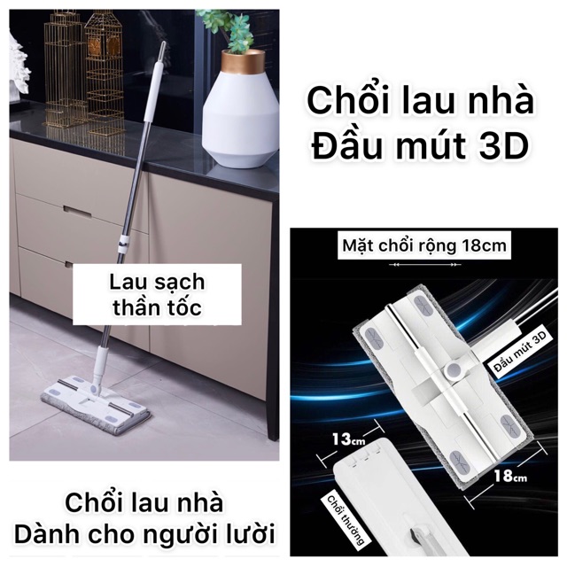 Chổi lau nhà thông minh , đầu mút 3D , kèm giấy tĩnh điện