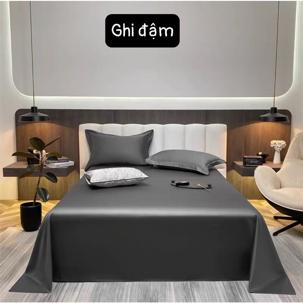 Bộ ga giường phi lụa trơn LIDACO chất liệu lụa mượt mà, óng ả decor phòng ngủ vintage