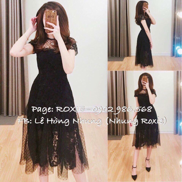Đầm xoè ren lưới bi tay con
