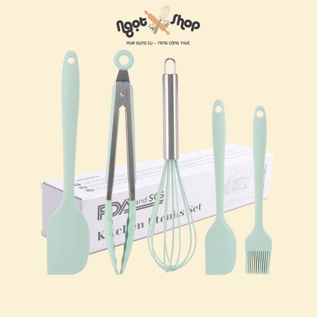 Bộ dụng cụ bếp silicon, nấu ăn làm bánh 5 món chịu nhiệt cao