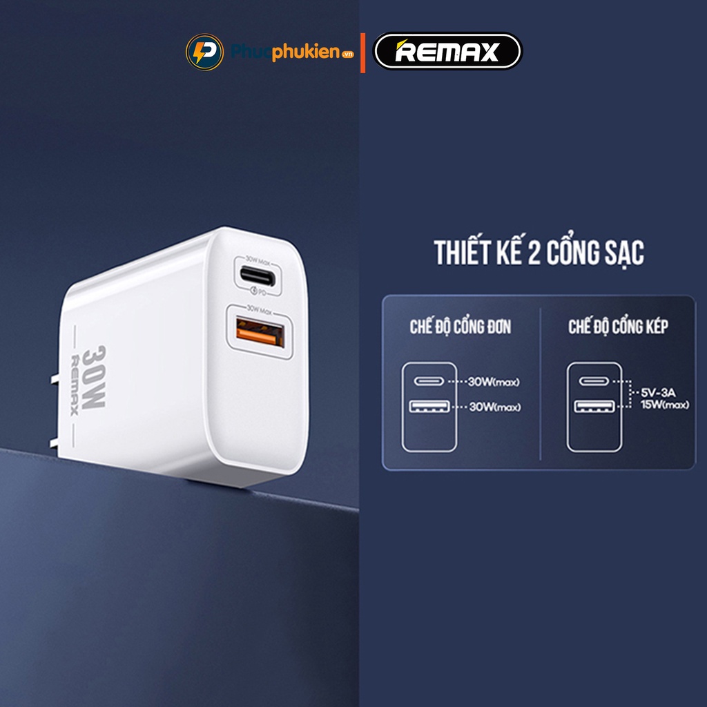 Củ sạc nhanh iPhone 30w chính hãng Remax U82 hỗ trợ sạc nhanh iPhone 13 seri và iPad Macbook Phúc Phụ Kiện HCM