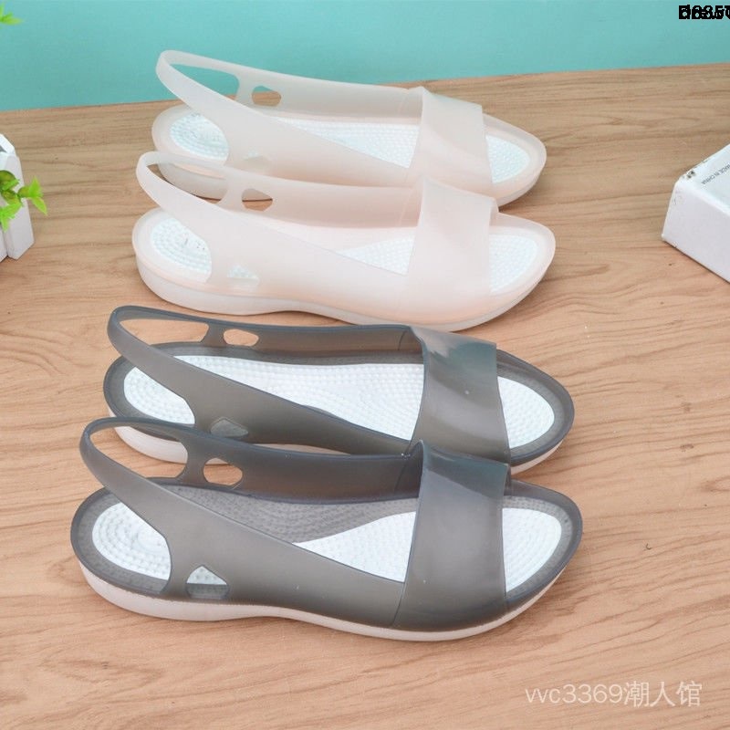 Giày sandal đế bệt thời trang mùa hè dành cho nữGiày Crocs đi biển hở mũi đế mềm chống trượt bằng nhựa