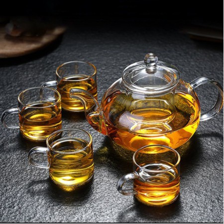 (SẴN) Set 1 bình trà 1 L + 6 cốc 100ml - Bình trà thủy tinh chịu nhiệt cao cấp Borosilicate, hàng xuất Âu