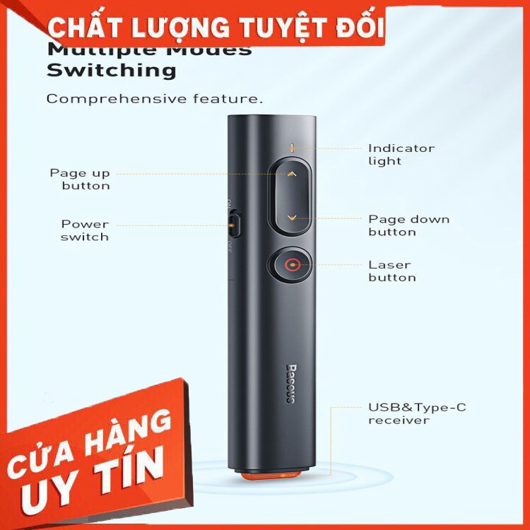 Bút trình chiếu Baseus nhỏ gọn đa năng cắm 2 cổng usb/ C chiếu tầm xa rõ nét ACFYB