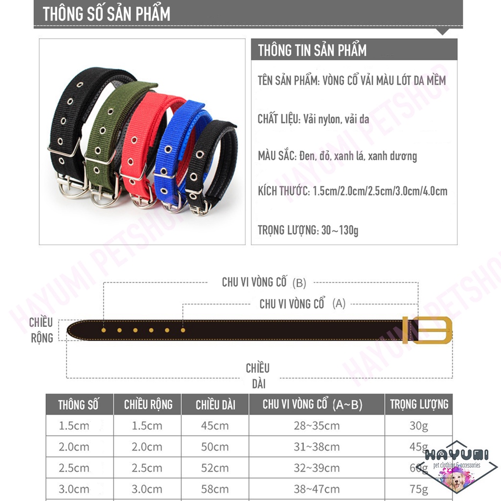 VÒNG CỔ VẢI MÀU LÓT DA MỀM DÀNH CHO CHÓ MÈO - HAYUMI