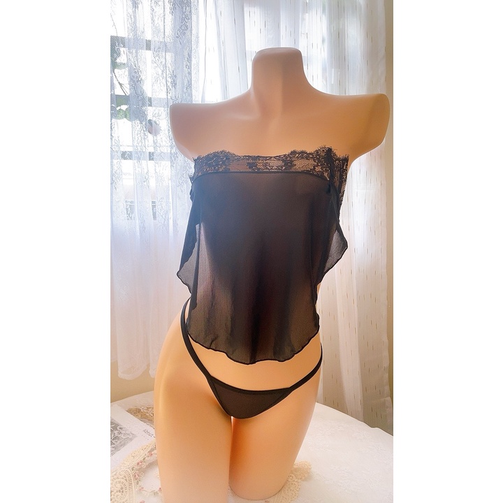 [kellywang] Sx 284 -1 set yếm ren cao cấp kèm quần lót lọt khe-Freesize 40-65kg