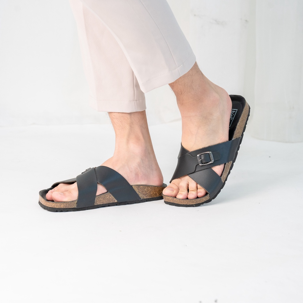 DK17 - Dép Đế Trấu BIOLINE Official Quai Da Bò Chữ X Có Khóa Lót Pu Kem Chống Nước