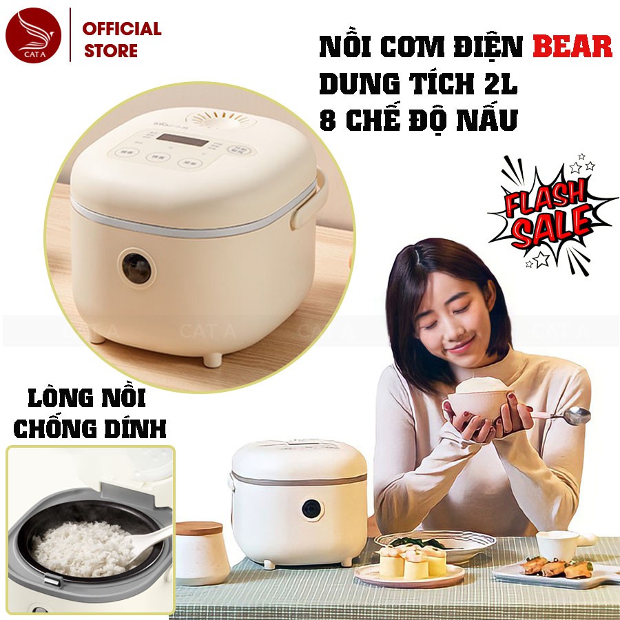 Nồi cơm điện thông minh Mini BEAR SUBE015- Dung tích 2L, 8 chế độ nấu- HÀNG CHÍNH HÃNG