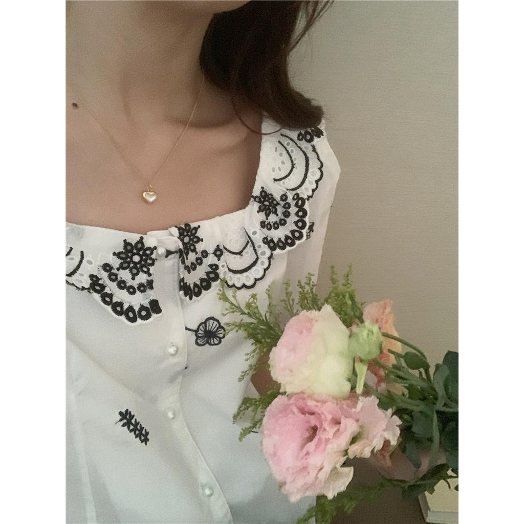 Áo Sơ Mi Ngắn Tay Thêu Họa Tiết Phong Cách Hàn Quốc 53508